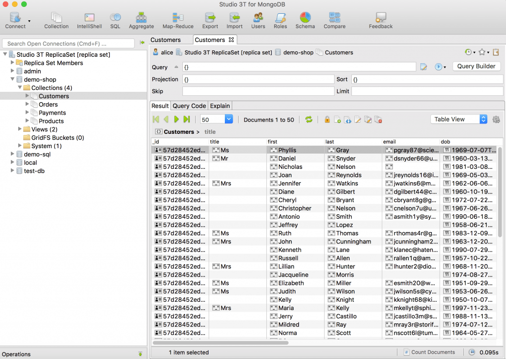 Before: Two MongoDB collections opened in two tabs, with no way to view both at once