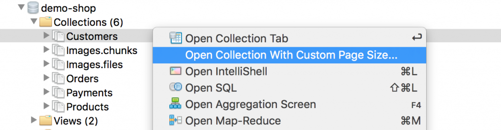 Define the page size of any MongoDB collection you open