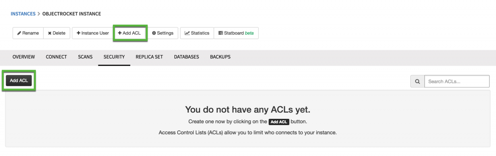 Add ACL to your ObjectRocket instance