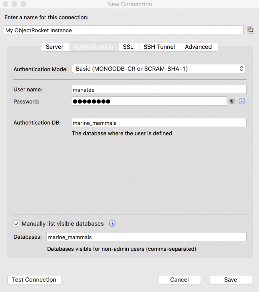 Modify the username and password in Studio 3T