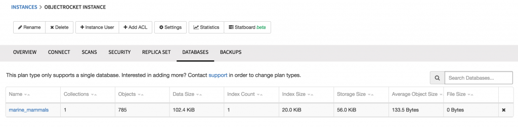 Database overview on ObjectRocket