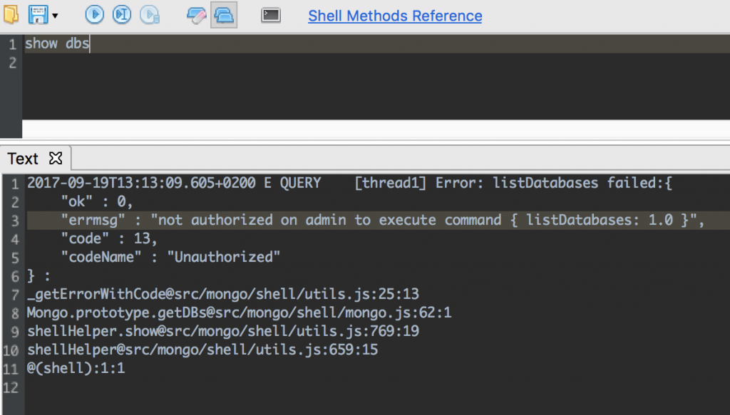 Authorization error on Studio 3T's IntelliShell