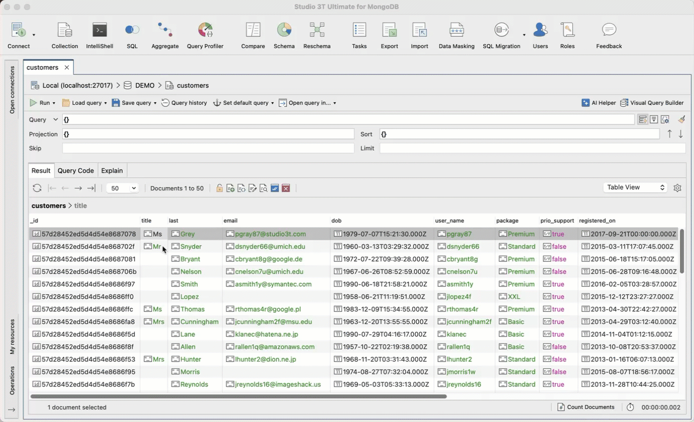 Drag and drop fields to build MongoDB queries