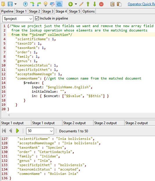 With the MongoDB aggregation pipeline, we can reduce the WORMS database to include just the items we want