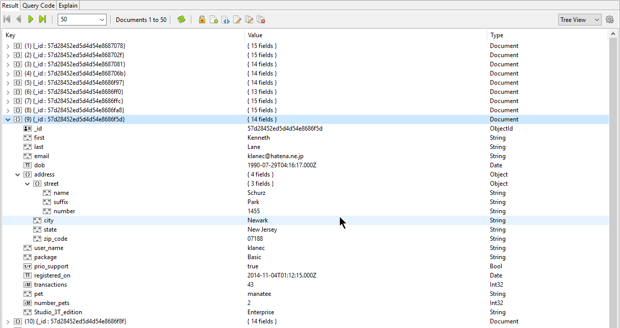 Use Tree view to explore the data hierarchieres