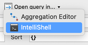 In the Collection Tab toolbar, choose IntelliShell in the Open query in drop-down to develop your query in Studio 3T's built-in shell.