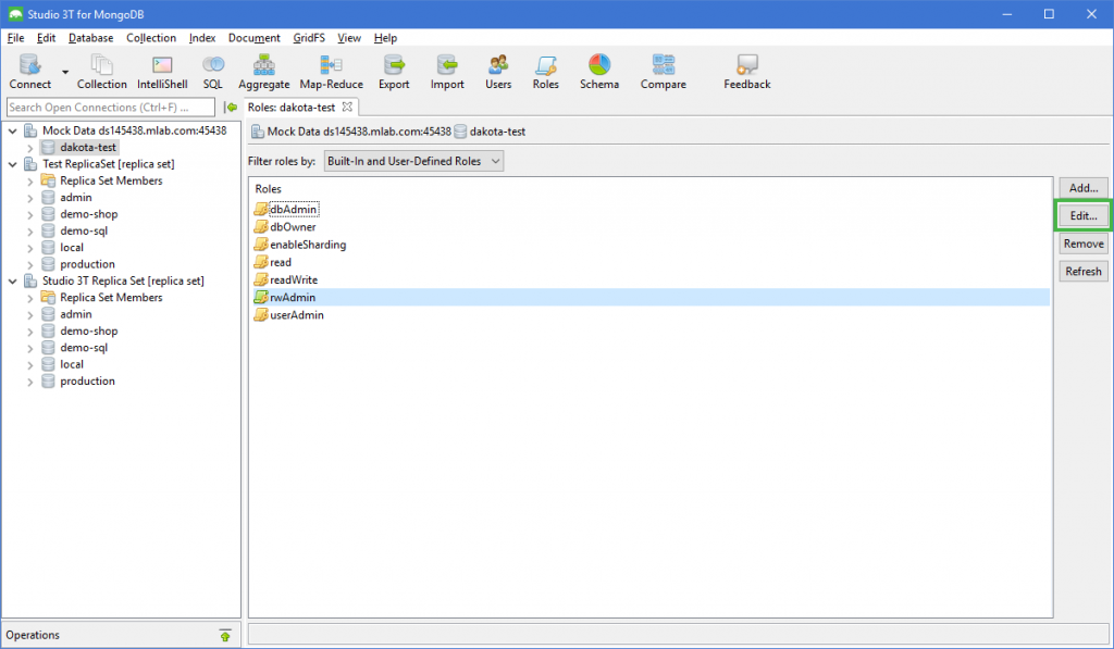 MongoDB GUI Manage MongoDB Roles