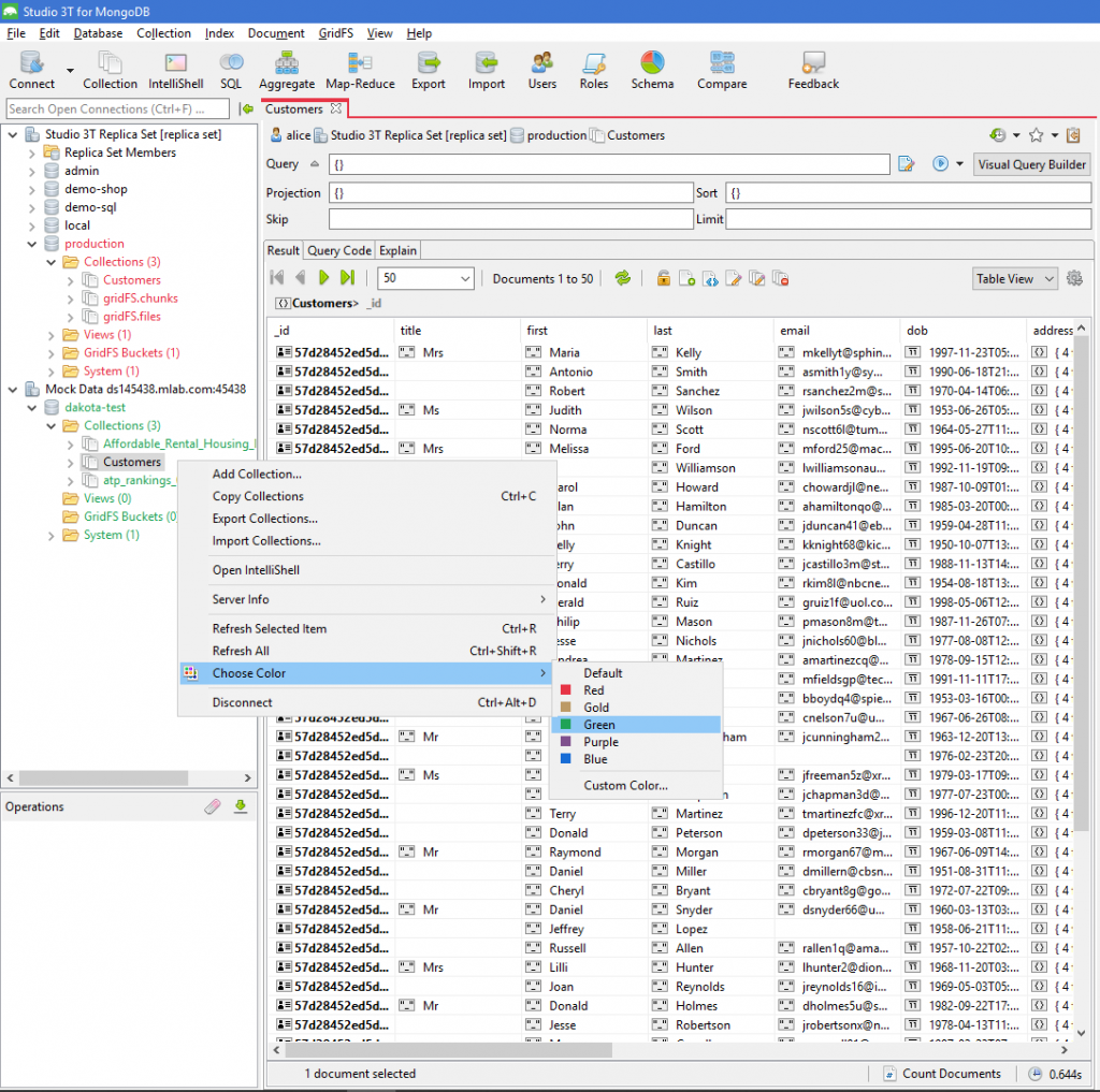 Choose the color for your test database