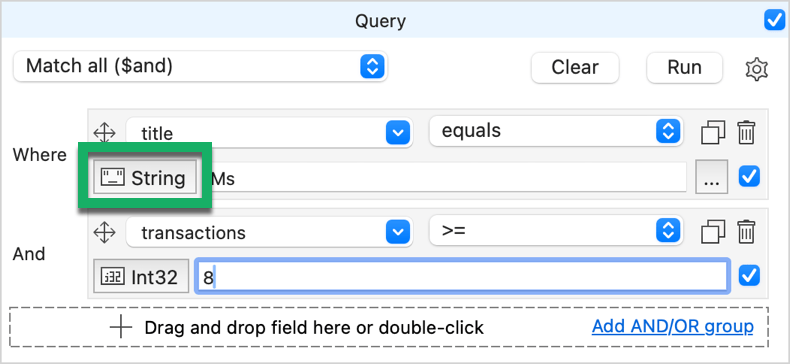 Click the data type button and select a new type from the drop-down list.