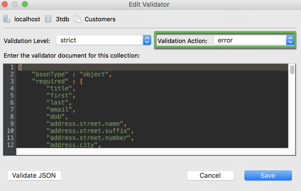 Set the validation action to error or warn