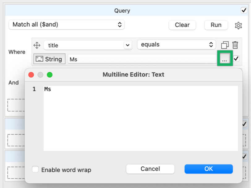 For string values, you can open a multiline editor by clicking the ellipsis button