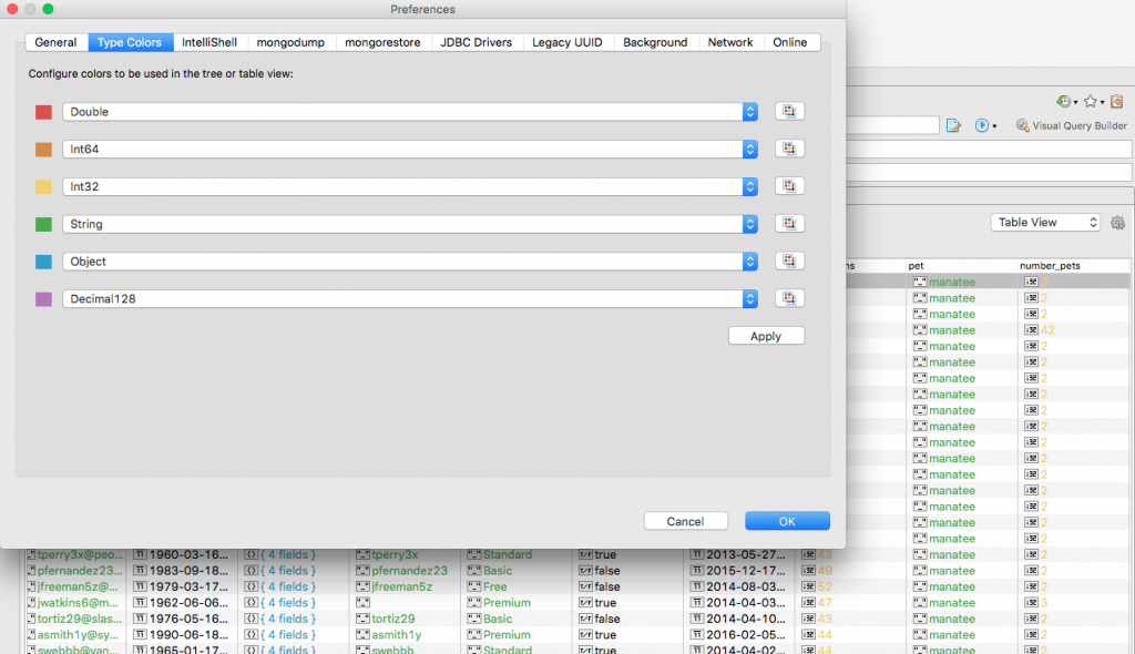 Assign colors to field types and view values in the corresponding colors