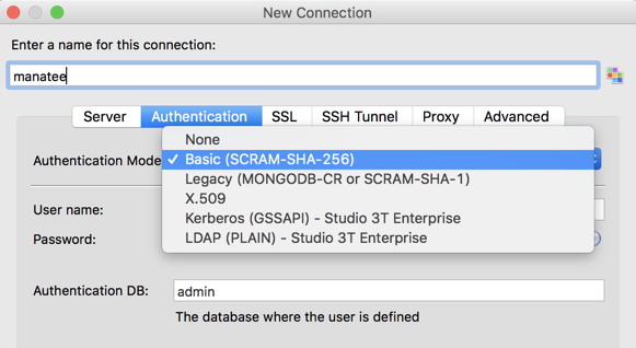 Studio 3T now also supports SCRAM-SHA-256