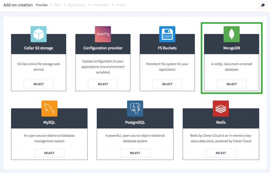 Choose MongoDB as an add-on on Clever Cloud