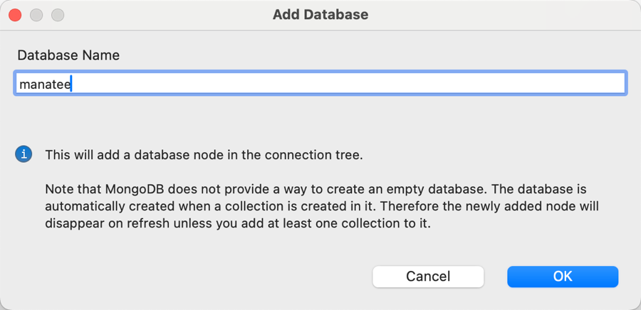 Name your newly created MongoDB database