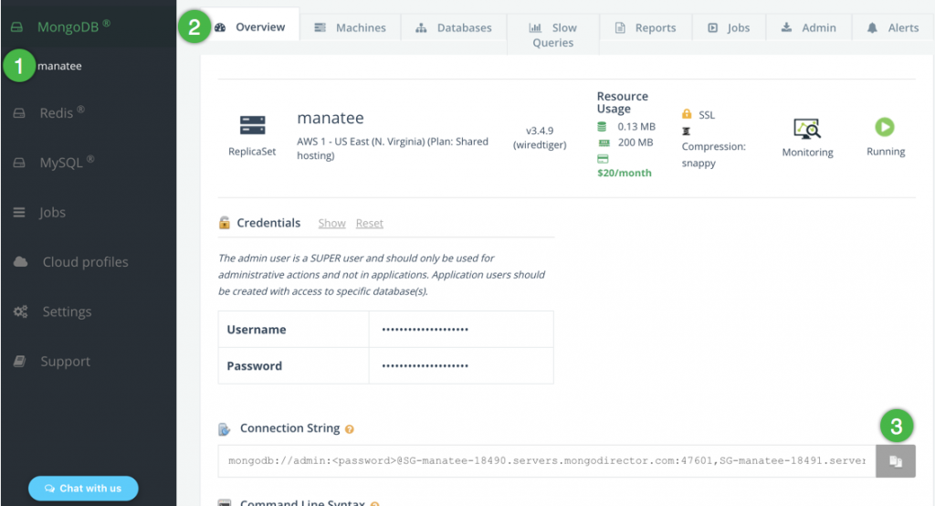 Find your MongoDB connection string in the ScaleGrid console