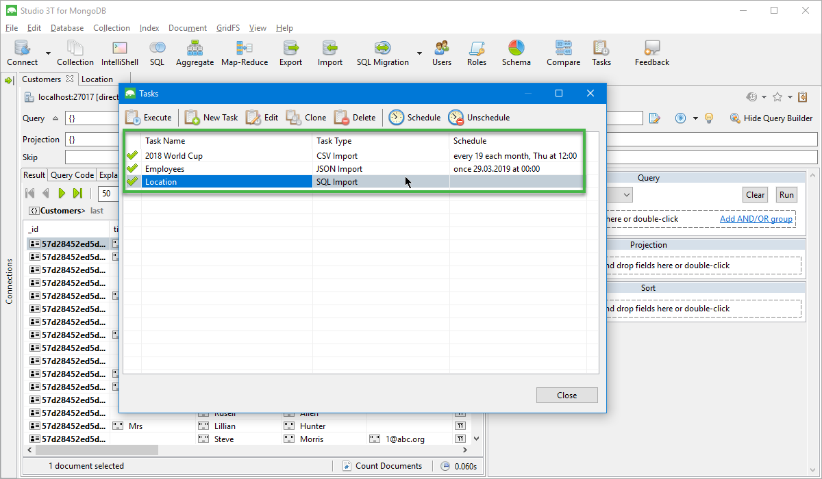 Tasks for MongoDB | Automate Imports, Exports & More | Studio 3T