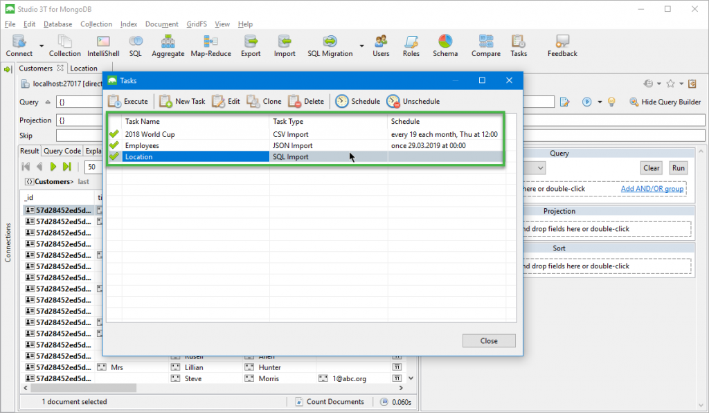 Automate and schedule MongoDB tasks in the Task Manager