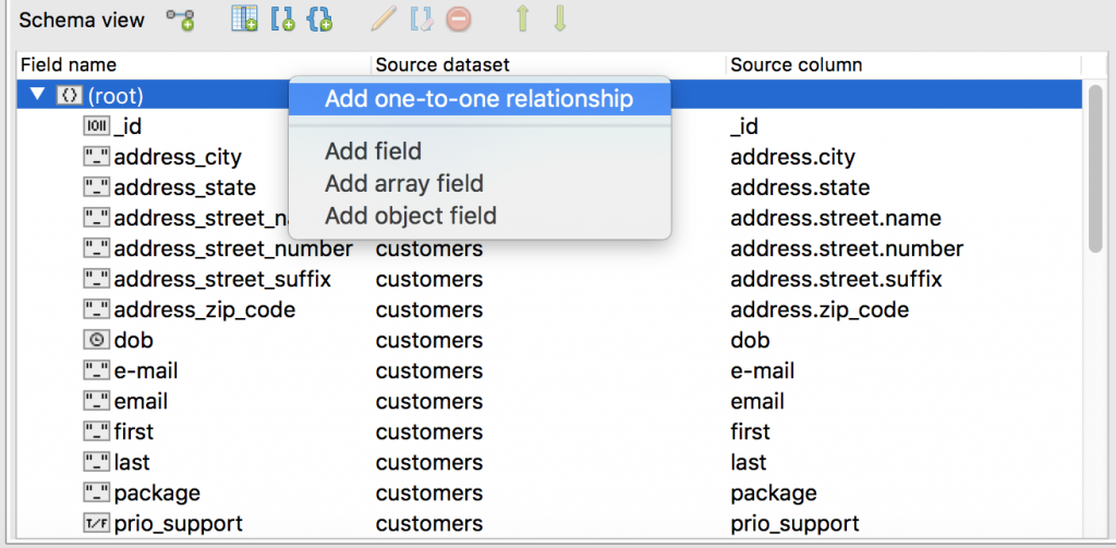 Right click on root to add a one-to-one relationship