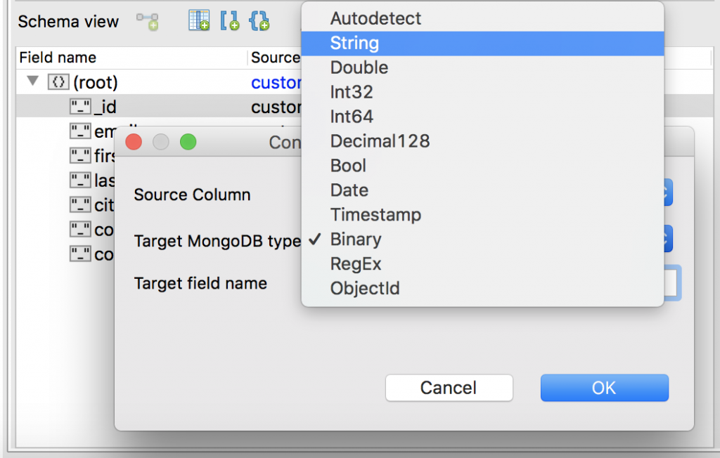 Changing field types within Schema view is quick and easy