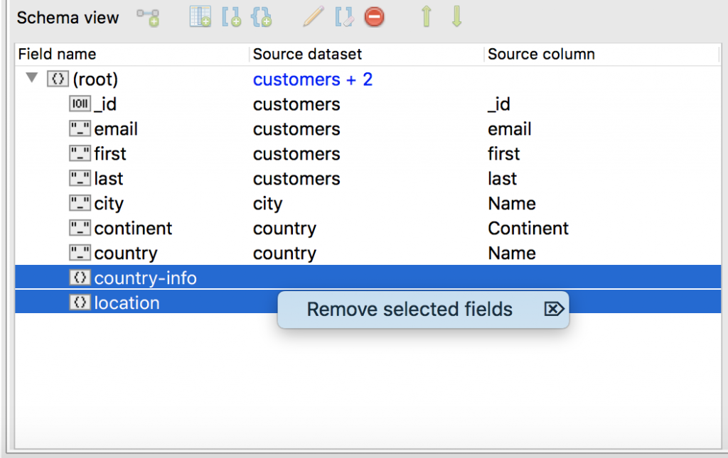 Delete fields in Schema View