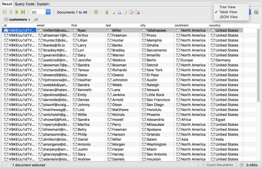 Double-checking the final MongoDB collection using Table View