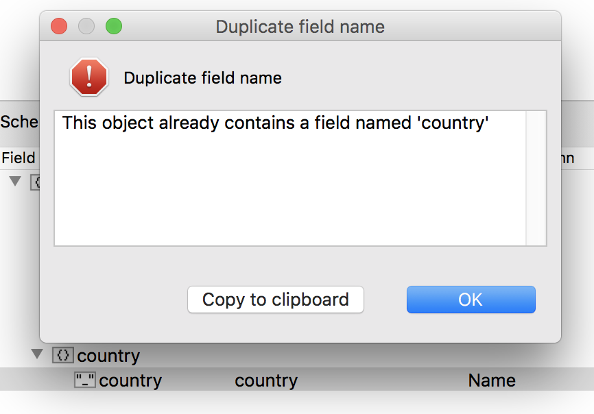 The field country turns out to be a duplicate field