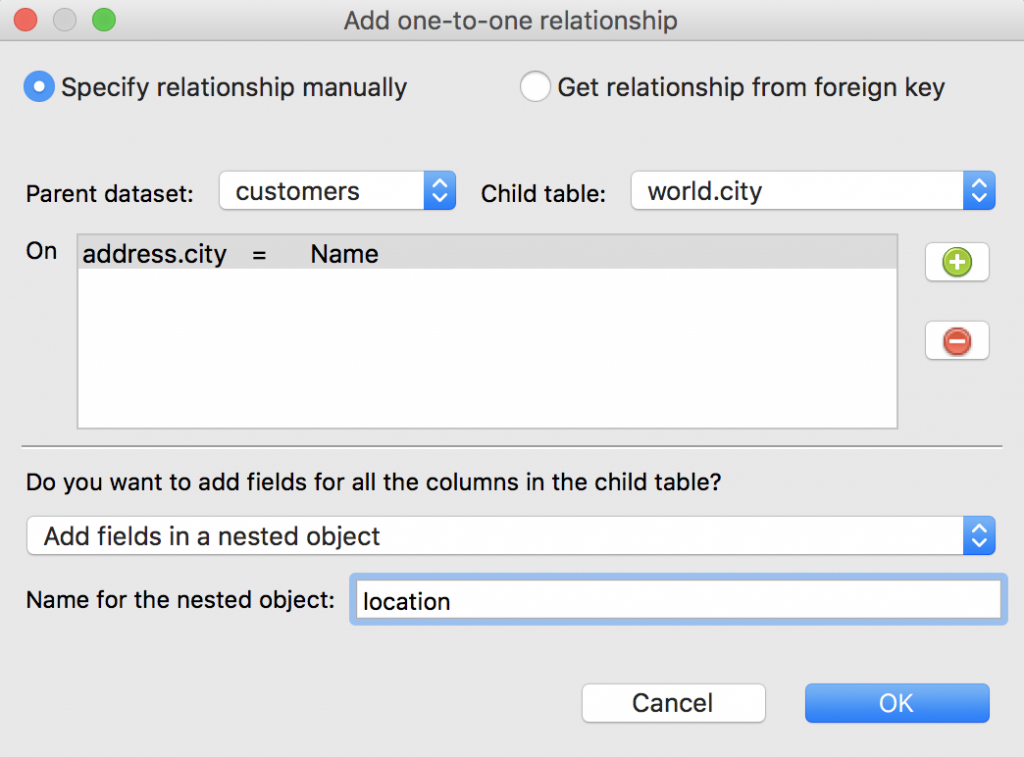 Specify the one-to-one relationship manually