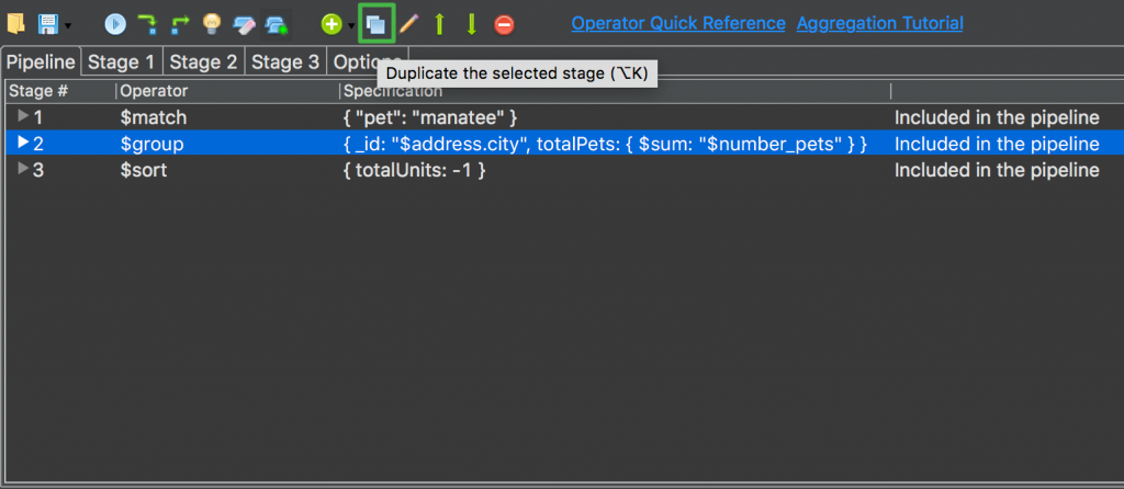 Duplicate aggregation stages in one click