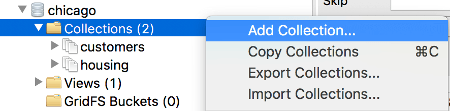 Right-click on a Collections folder to add a collection