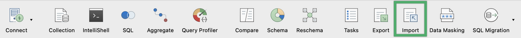 Click on Import in Studio 3T's toolbar to import .json files into MongoDB