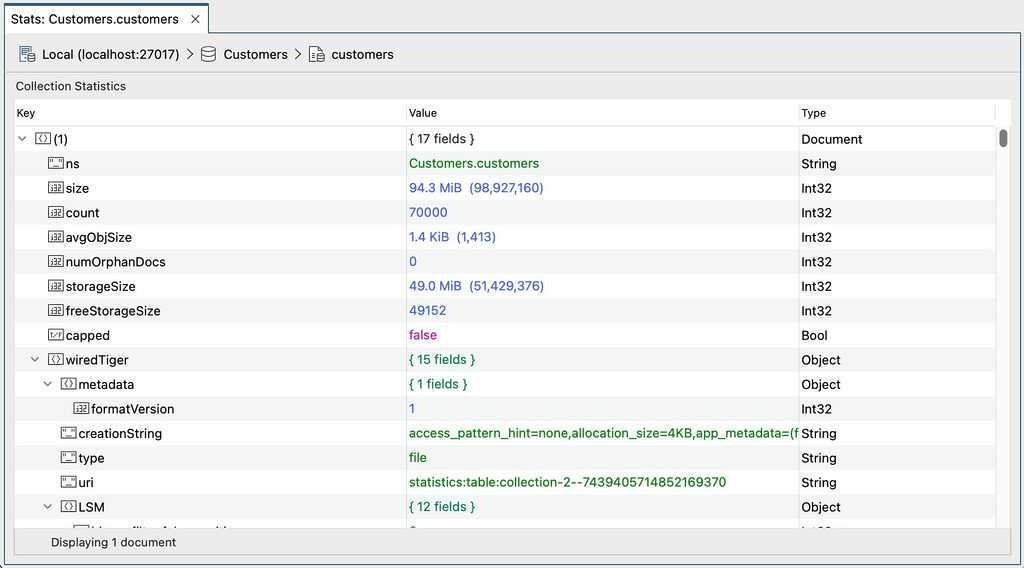 View MongoDB collection statistics, including collection size and document count