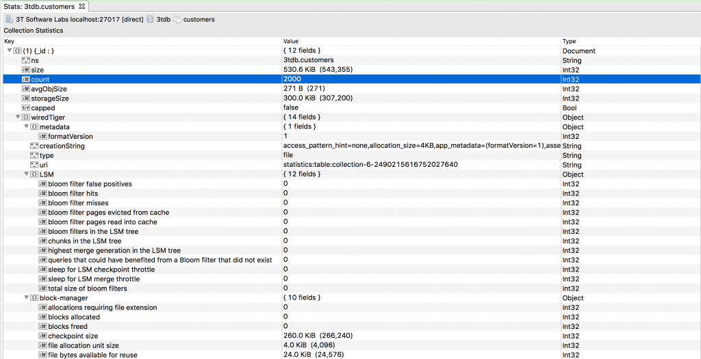 MongoDB collection statistics at a glance