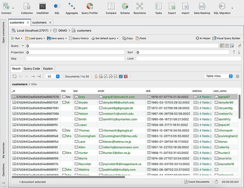 View MongoDB collections in separate tabs. Here there's no way to view the two collections at the same time.