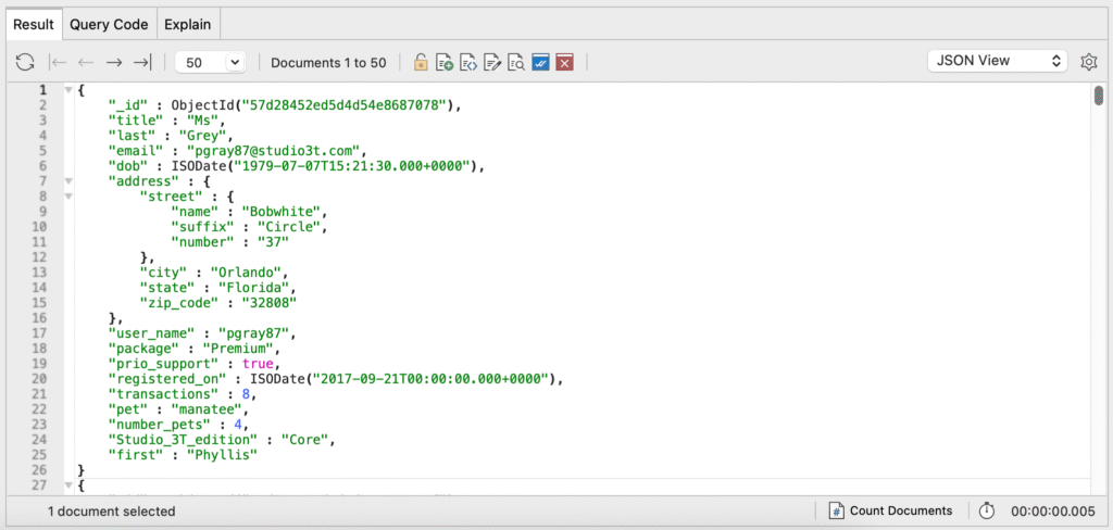 Expand and collapse documents in JSON View.