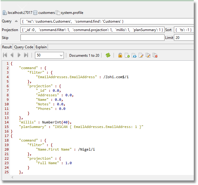 Viewing the 20 executed queries in Studio 3T