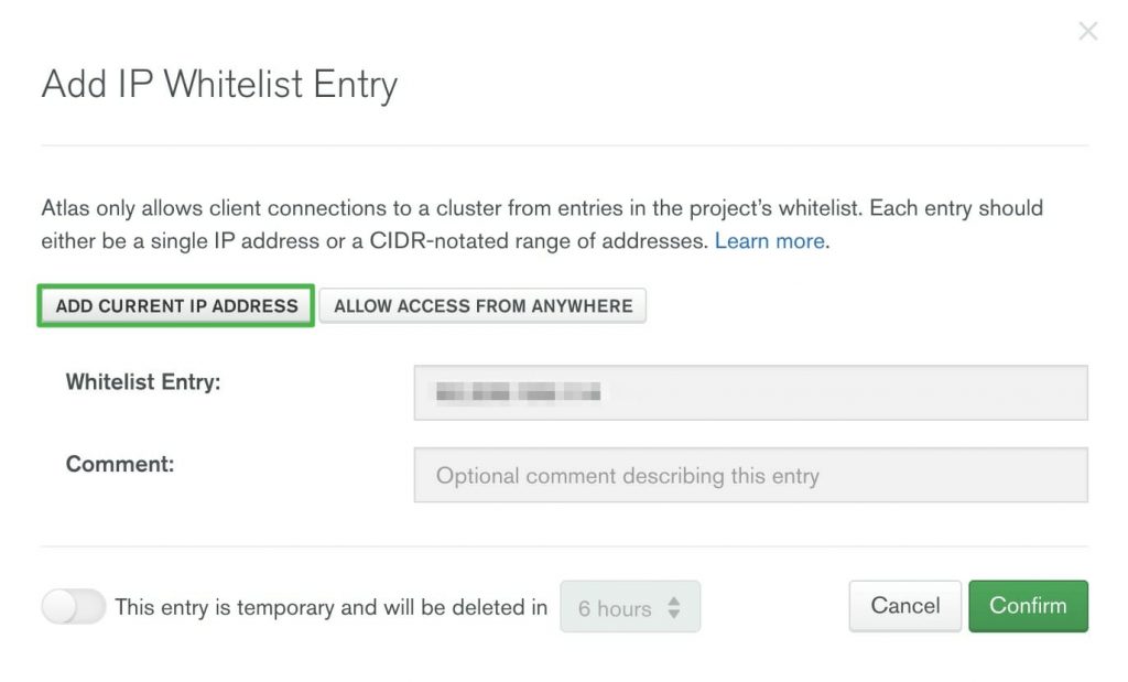 Add current IP address in MongoDB Atlas