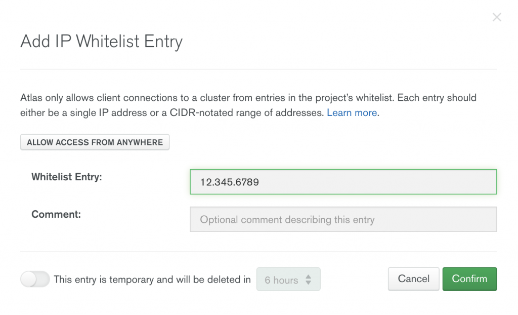 Whitelist multiple IP addresses on MongoDB Atlas