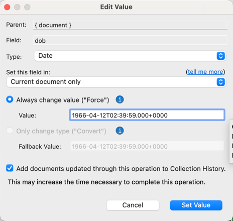 Change MongoDB field type from string to date