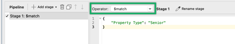 Stage 1: $match operator