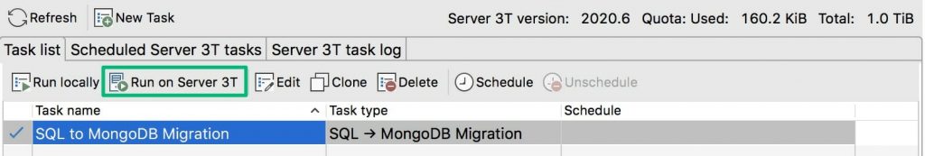 Run the MongoDB job on Server 3T