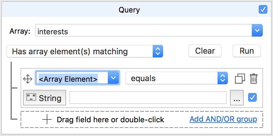 Array Element will appear in the Query section