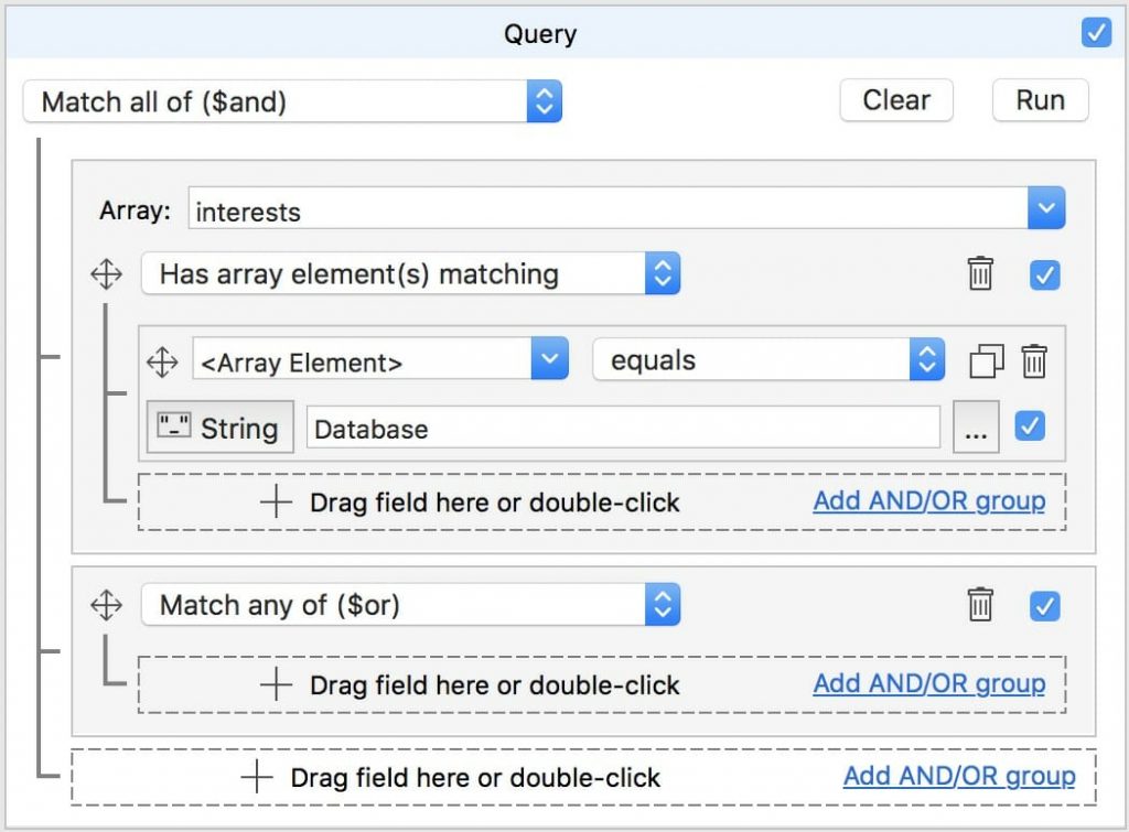 Add an AND/OR group in the correct subsection