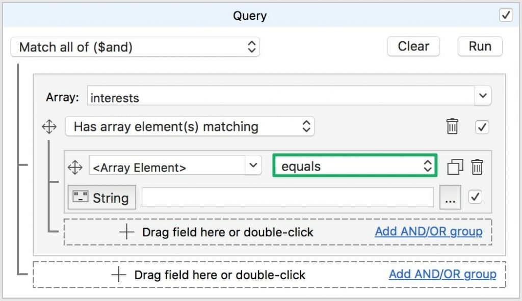 Make sure equals is chosen in the Visual Query Builder