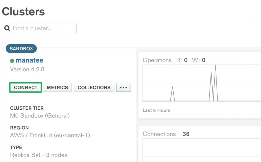 Click on Connect in the Clusters overview