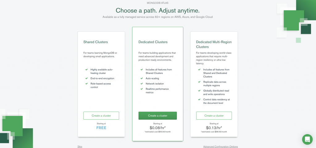 Choose a MongoDB Atlas path