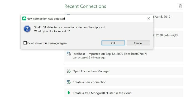 Studio 3T now auto-detects connection strings