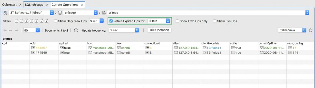 Retain expired MongoDB operations