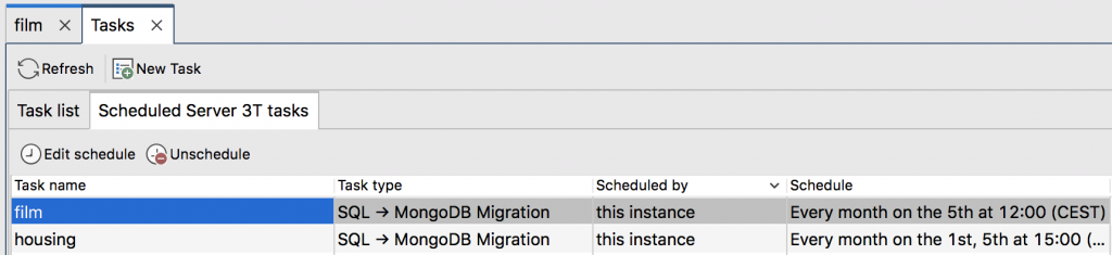 Scheduled Server 3T tasks