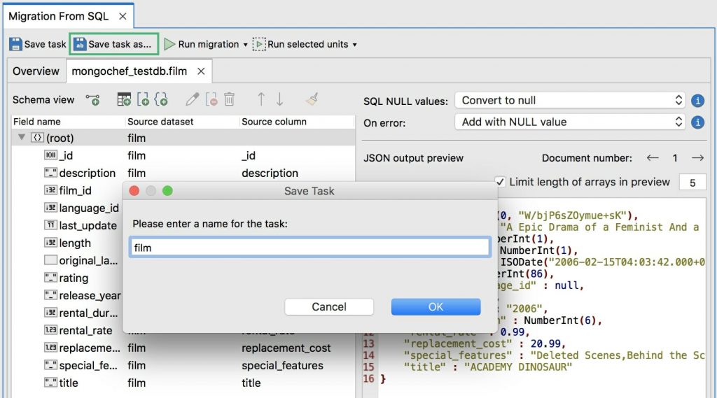 Save the migration as a task, then click OK
